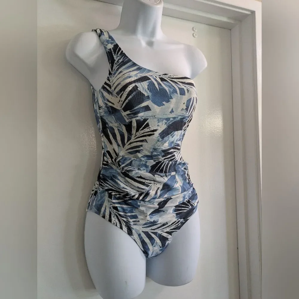 NipTuck Rhonda Congo Lao Blue One Shoulder One Piece Swimsuit Sz 4
